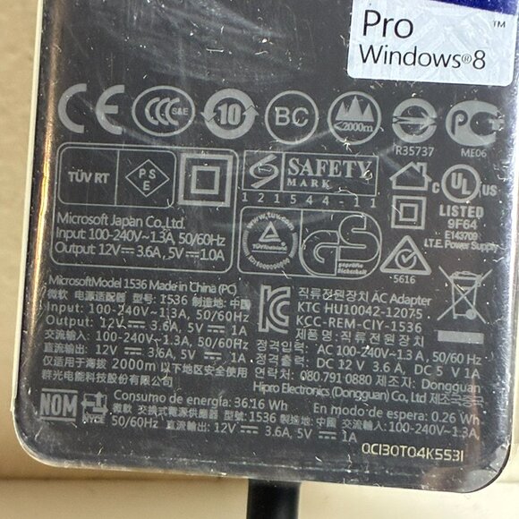 Genuine Microsoft Surface Pro & Pro 2 Power Adapter Charger Model 1536 12V 3.6A - Picture 2 of 4